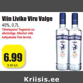 Allahindlus - Viin Liviko Viru Valge 40%, 0,7L