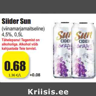 Allahindlus - Siider Sun (viinamarjamaitseline) 4,5%, 0,5L