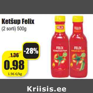 Allahindlus - Ketšup Felix (2 sorti) 500g