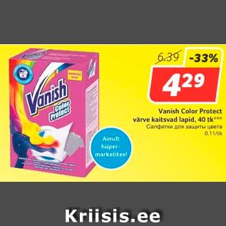 Allahindlus - Vanish Color Protect värve kaitsvad lapid, 40 tk***