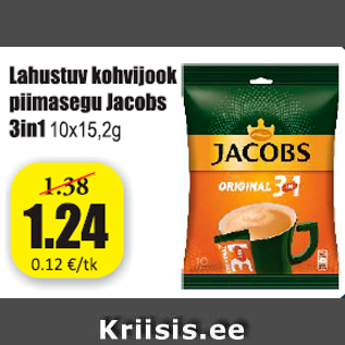 Allahindlus - Lahustuv kohvijook piimasegu Jacobs 3in1