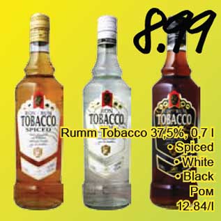 Allahindlus - Rumm Tobacco 37,5%, 0,7 l • Spiced • White • Black