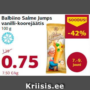 Allahindlus - Balbiino Salme Jumps vanilli-koorejäätis 100 g