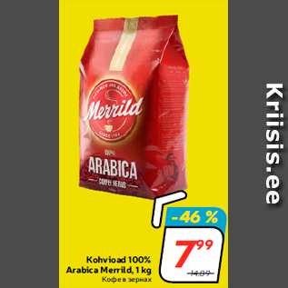 Allahindlus - Kohvioad 100% Arabica Merrild, 1 kg