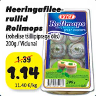 Allahindlus - Heeringafileerullid Rollmops (rohelise tšillipipraga õlis)200g