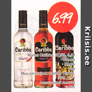 Allahindlus - Rumm Caribba, 37,5%, 0,5 l .Blanco .Negro; Muu piiritusjook Caribba Xtabla, 35%, 0,5 l