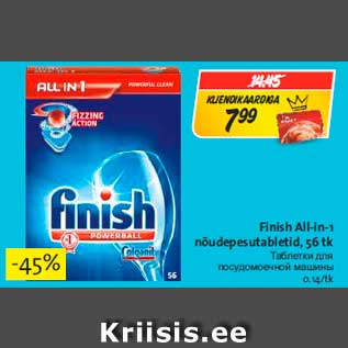 Allahindlus - Finish All-in-1 nõudepesutabletid, 56 tk