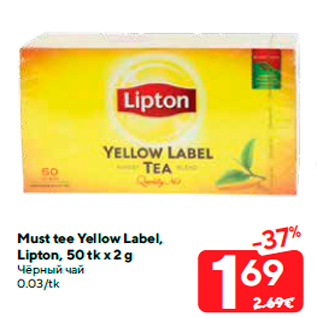 Allahindlus - Must tee Yellow Label, Lipton, 50 tk x 2 g