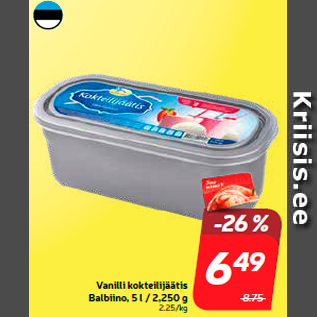 Allahindlus - Vanilli kokteilijäätis Balbiino, 5 l / 2,250 g