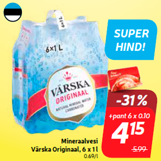 Allahindlus - Mineraalvesi Värska Originaal, 6 x 1 l