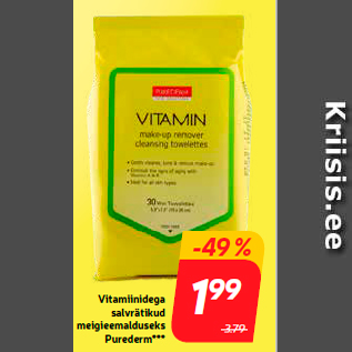 Allahindlus - Vitamiinidega salvrätikud meigieemalduseks Purederm***