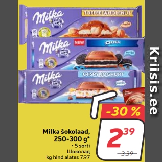 Allahindlus - Milka šokolaad, 250-300 g*