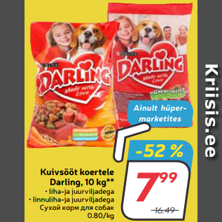 Allahindlus - Kuivsööt koertele Darling, 10 kg**