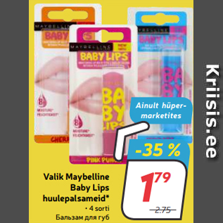 Allahindlus - Valik Maybelline Baby Lips huulepalsameid*