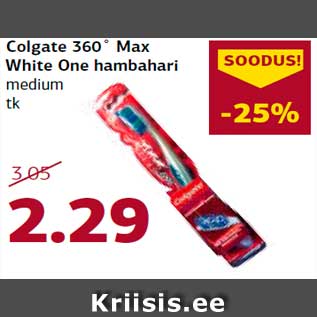 Allahindlus - Colgate 360˚ Max White One hambahari medium tk