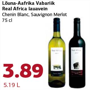 Allahindlus - Lõuna-Aafrika Vabariik Real Africa lauavein Chenin Blanc, Sauvignon Merlot 75 cl