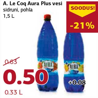 Allahindlus - A. Le Coq Aura Plus vesi sidruni, pohla 1,5 L