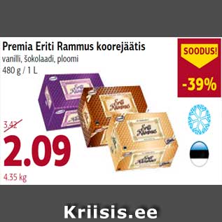 Allahindlus - Premia Eriti Rammus koorejäätis vanilli, šokolaadi, ploomi 480 g / 1 L