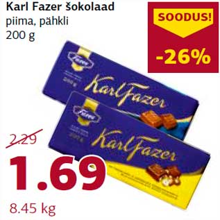 Allahindlus - Karl Fazer šokolaad piima, pähkli 200 g