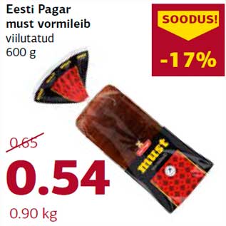 Allahindlus - Eesti Pagar must vormileib viilutatud 600 g