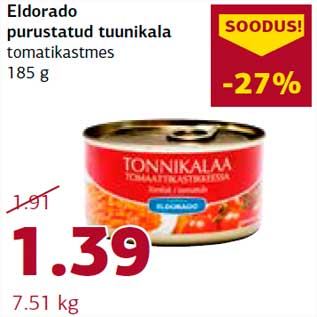 Allahindlus - Eldorado purustatud tuunikala tomatikastmes 185 g