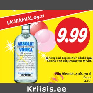 Allahindlus - Viin Absolut, 40%, 70 cl