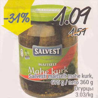 Allahindlus - Salvesti maitselt mahe kurk, 675 g/neto 360 g