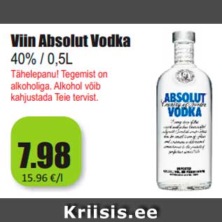 Allahindlus - Viin Absolut Vodka