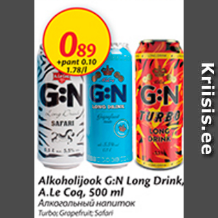 Allahindlus - Alkohoolijook G:N Long Drink, A Le coq, 500 ml