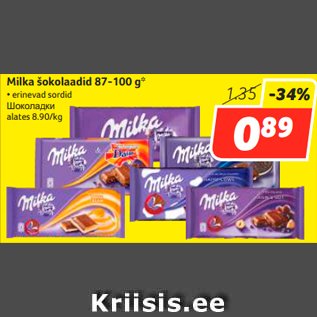 Allahindlus - Milka šokolaadid 87-100 g*