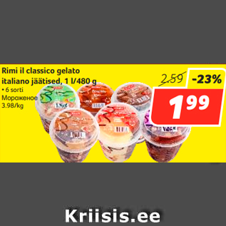 Allahindlus - Rimi il classico gelato italiano jäätised, 1 l/480 g