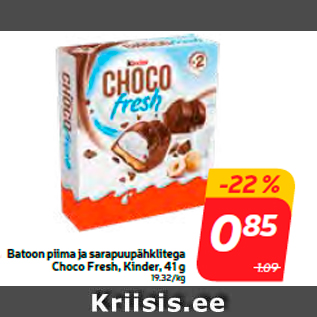 Allahindlus - Batoon piima ja sarapuupähklitega Choco Fresh, Kinder, 41 g