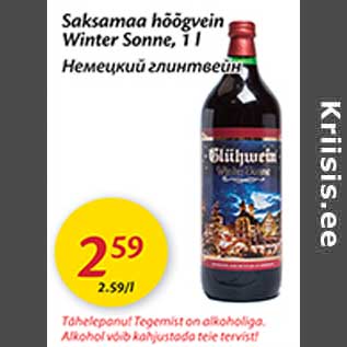 Allahindlus - Saksamaa hõõgvein Winter Sonne, 1 l