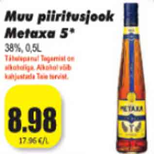 Allahindlus - Vuu piiritusjook Metaxa 5* 38%,0,5L