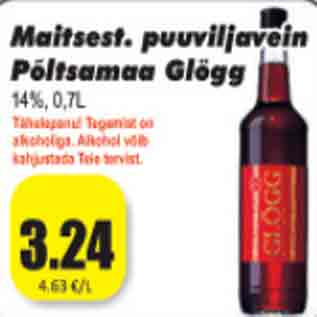 Allahindlus - Maitsest.puuviljavein Põltsamaa Glögg 14%, 0,7L