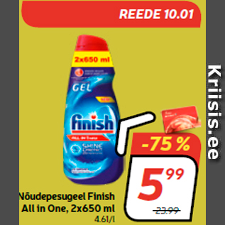 Allahindlus - Nõudepesugeel Finish All in One, 2x650 ml