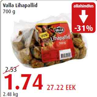 Allahindlus - Valla Lihapallid 700 g