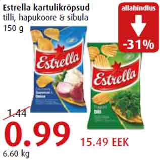 Allahindlus - Estrella kartulikrõpsud tilli, hapukoore & sibula 150 g