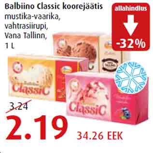Allahindlus - Balbiino Classic koorejäätis mustika-vaarika, vahtrasiirupi, Vana Tallinn, 1 L