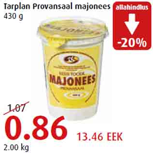 Allahindlus - Tarplan Provansaal majonees 430 g