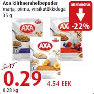 Allahindlus - Axa kiirkaerahelbepuder marja, piima, virsikutükkidega 35 g