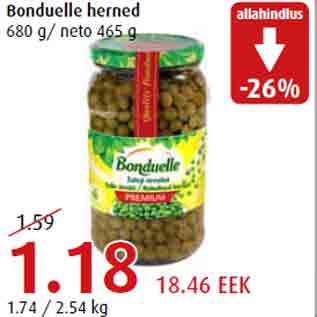 Allahindlus - Bonduelle herned 680 g/ neto 465 g