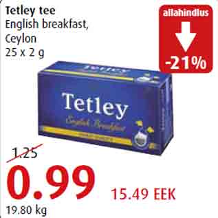 Allahindlus - Tetley tee English breakfast, Ceylon 25 x 2 g