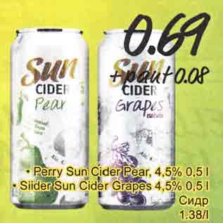 Allahindlus - .Perru Sun Cider Pear, 4,5%,0,5l .Siider Sun Cider Grapes 4,5%,0,5 l