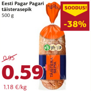 Allahindlus - Eesti Pagar Pagari täisterasepik 500 g