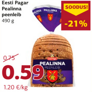 Allahindlus - Eesti Pagar Pealinna peenleib 490 g