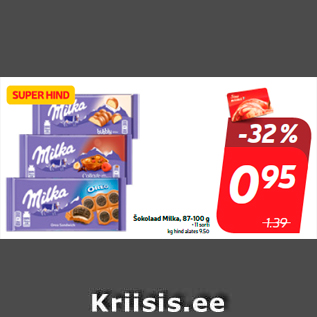 Allahindlus - Šokolaad Milka, 87-100 g