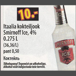 Allahindlus - Itaalia kokteiljook Smirnoff lce, 4%, 0.275 L