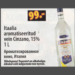 Allahindlus - Itaalia aromatiseeritud vein Cinzano, 15%, 1 L