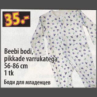 Allahindlus - Beebi bodi, pikkade varrukatega; 56-86 cm, 1 tk